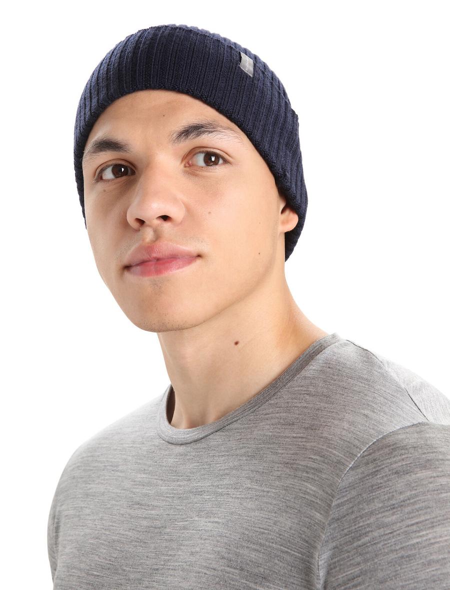 Men's Icebreaker Unisex Merino Rixdorf Cuff Beanie Hats Midnight Navy | CA 1840JPQJ